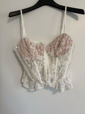 12th Tribe White Lace Corset Top Peplum Bustier Small Romantic Sheer